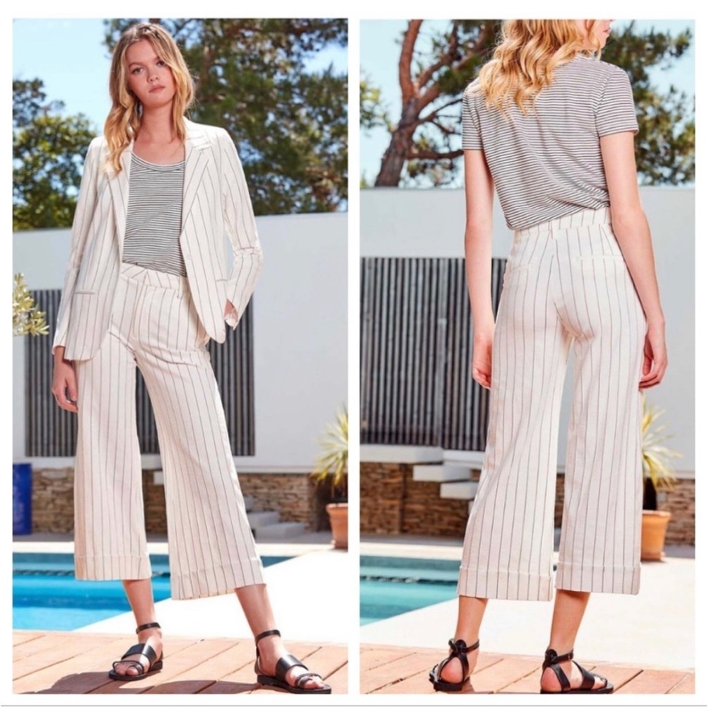 Anthropologie Cream Pinstripe Wide-Leg Cropped Pants